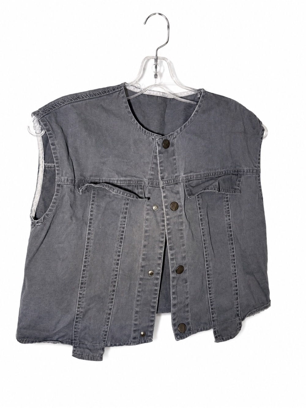 Unisex Sleeveless Denim Vest Jacket - Gray - Picture 3 of 3